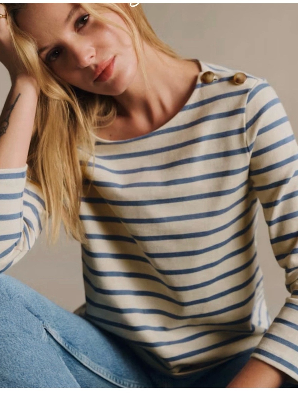 Sezane women’s size XS Striped Boatneck cotton Colette ecru in Cream & Blue